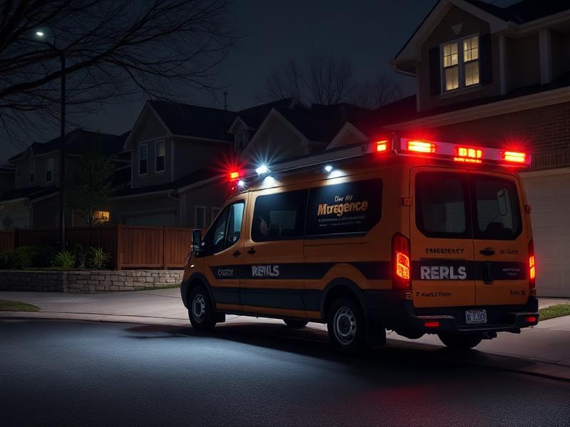 Emergency garage door service truck responding to urgent call